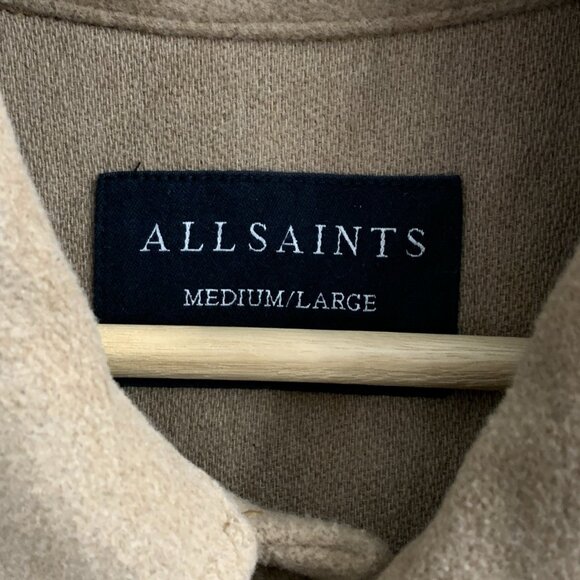 AllSaints Shirt Jacket Mens Medium/Large Loki Wool Blend Button Up Shacket Brown - Picture 6 of 10
